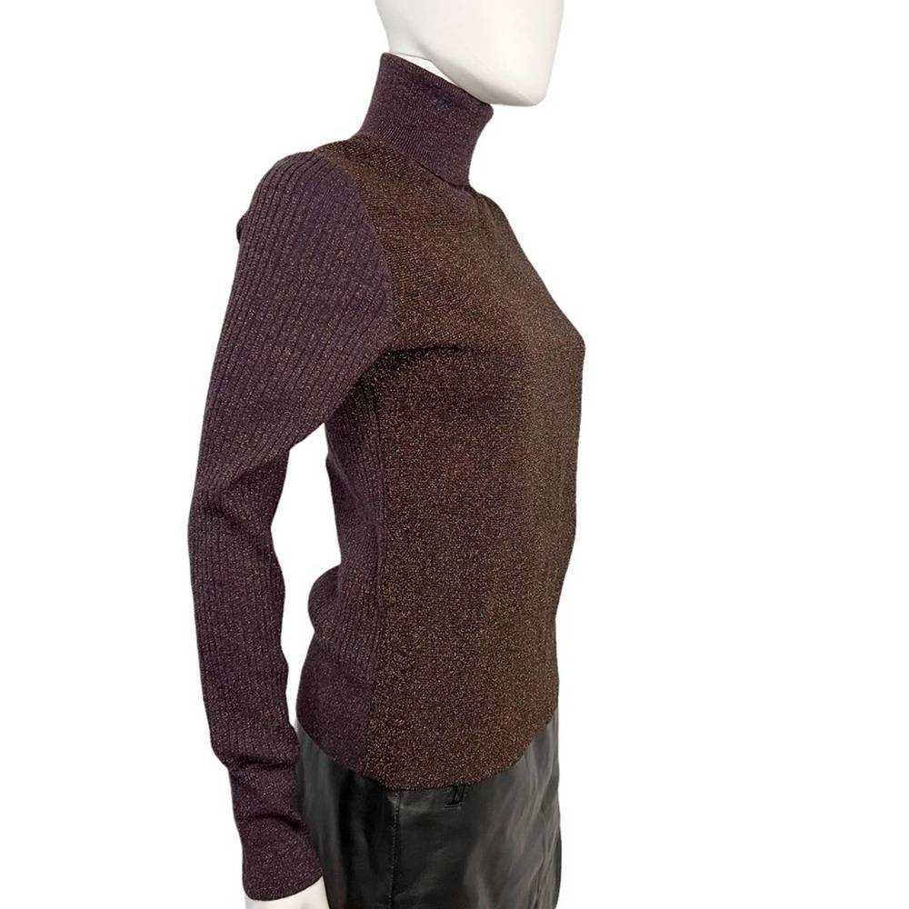 TORY BURCH Lindley Shimmer Sparkle Wool Blend Turtleneck Sweater M - Picture 5 of 11